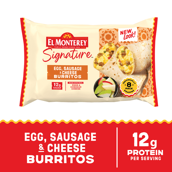 El Monterey Signature Egg, Sausage & Cheese Burritos, 36 oz, 8 Count (Frozen)