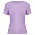 thumbnail image 5 of Amidoa Girls Ribbed T Shirts- Short Sleeve Crewneck Casual Soft Kids Summer Tops Basic Tees Purple Size 5T, 5 of 5