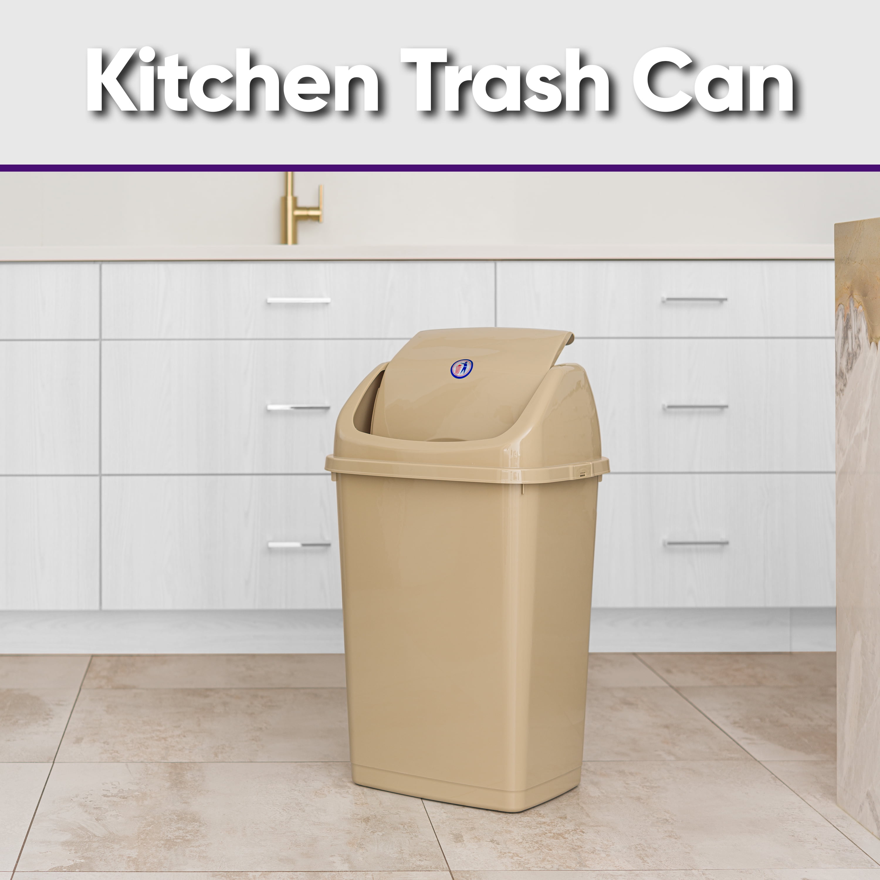 Superio Large Kitchen Trash Can 13 Gallon Beige 2 Pack Swing Top Trash Can with Lid, 52 Qt Waste Bin for Kitchen, Garage, Indoor and Outdoor Trash Can