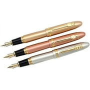 zoohot 3 PCS Jinhao 159 Fountain Pens Medium Golden Trim Big Heavy Pen & Refill Ink Converter Business Signature Gift Collection Pen (rose gold, gold, silver)