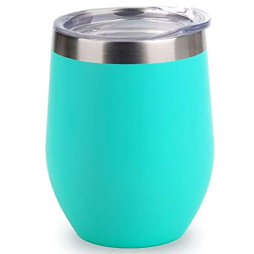 SUNWILL Vacuum Insulated Wine Tumbler with Lid (Teal), Stemless Stainless Steel Insulated Wine Glass 12oz, Double Wall Durable Coffee Mug, for Champaign, Cocktail, Beer, Office use
