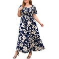 thumbnail image 3 of Daeful Sundress Flowy Longue Robe Bohème Été Maxi Robes Femmes Grande Taille Oversize Volant à Manches Courtes Floral Bleu XL, 3 of 6