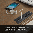 thumbnail image 3 of Recessed Power Strip with 2 Outlets 3 USB A Ports, Desktop Power Station Furniture Flush Mount Desk Outlet with Indicator Light, Recessed Outlet for Side Table/Sofa Table, 3 of 11