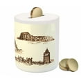 thumbnail image 3 of Vintage Piggy Bank, European Landmark Traveller Tourist Cities Italy France Spain Sketchy Image, Ceramic Coin Bank Money Box for Cash Saving, 3.6" X 3.2", Brown and Cream, by Ambesonne, 3 of 4