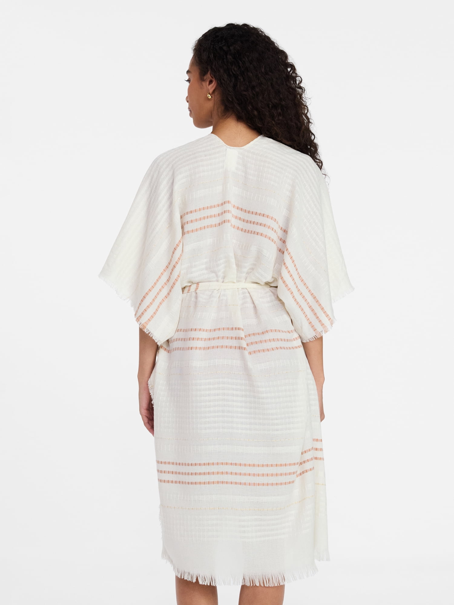 Time and Tru Women's Striped Ruana, Size S/M, White