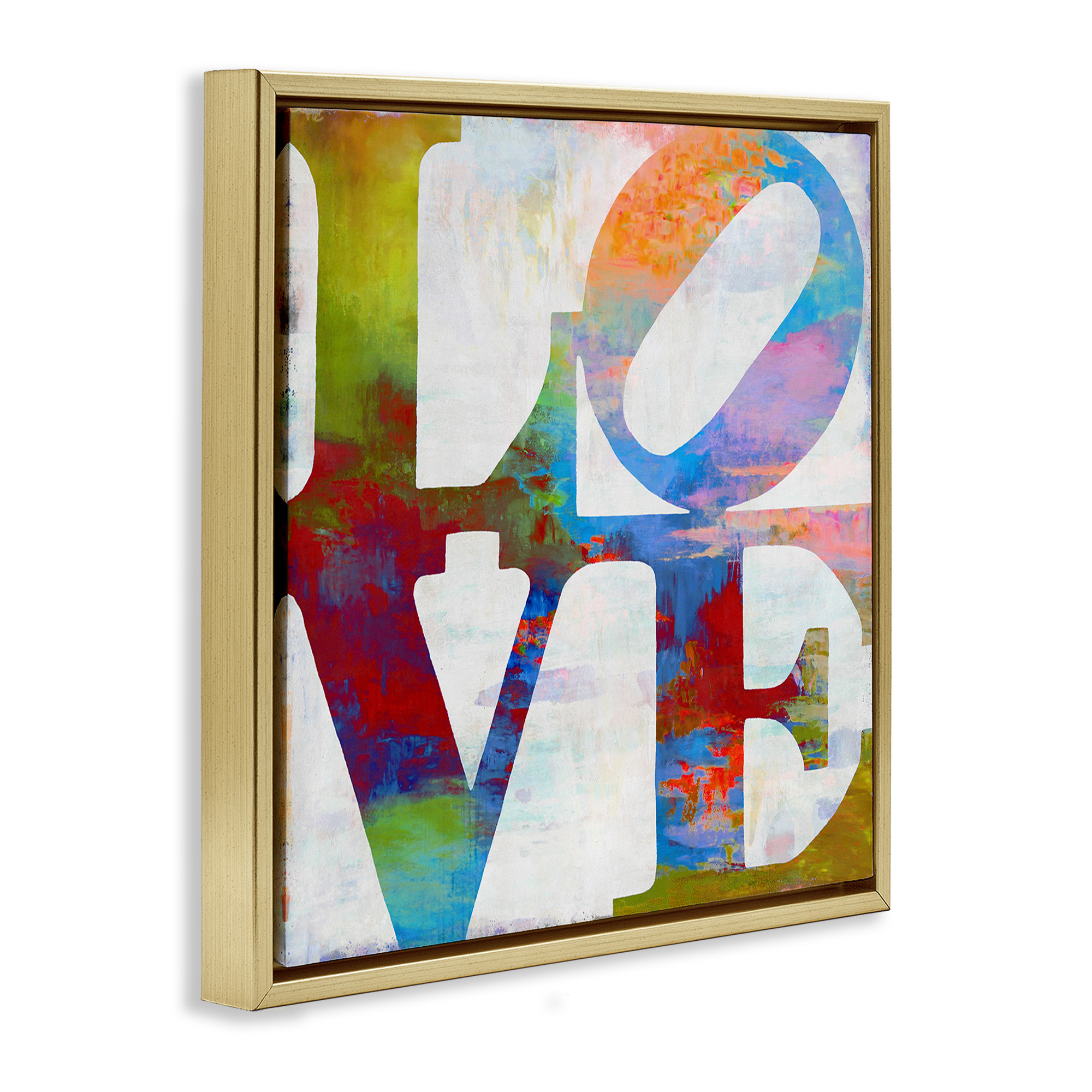 Stupell Industries Love Rainbow Background Typography Typography Painting Gold Floater Framed Canvas Art Print Wall Art, 25 x 25