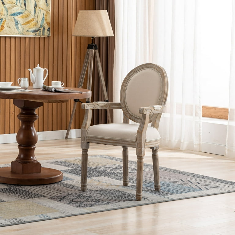 Dining Chairs with Armrest Upholstered Linen Fabric Kitchen