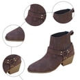 thumbnail image 3 of Suede Cowboy Boots for Women Retro Pointed Toe Chelsea Ankle Boots Chunky Heel Buckle Strap Booties, 3 of 5