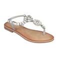 thumbnail image 1 of GC Shoes Women's Jeweled T Strap Flat Sandals, Dressy Summer Ankle Buckle Flats, Comfortable Fashion Sandal, Angie/Silver/7, 1 of 5