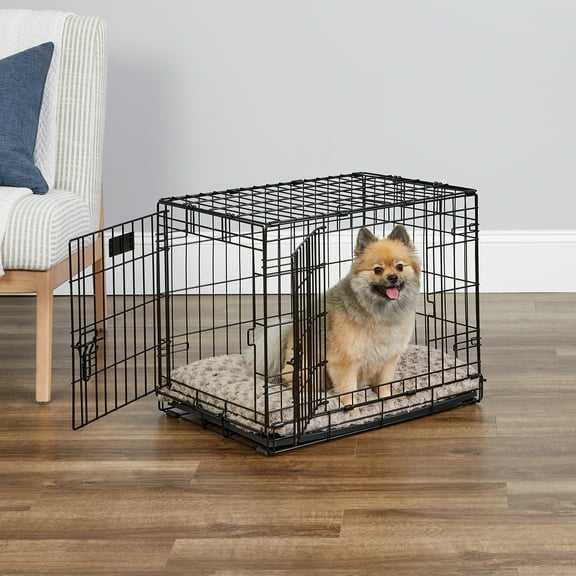 MidWest Homes for Pets 24-Inch Two-Door iCrate Folding Dog Crate with Divider Panel, Leak-Proof Tray & Secure Latches – Metal Wire Kennel for Small Breeds – Portable, Durable & Easy to Assemble