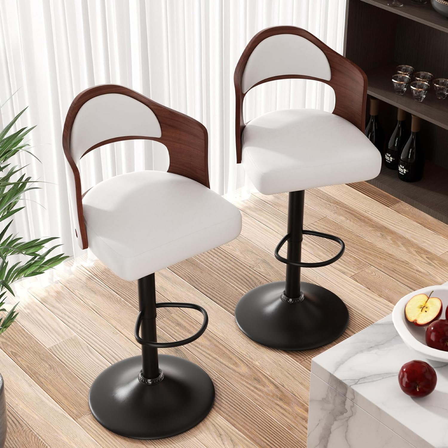 Hawsaiy Wooden Bar Stools Set of 4, Adjustable Height 24.5-33.5IN, Wooden Bar Chairs with PU Leather Upholstery, Back & Footrest for Kitchen, Dining, and Home Bar