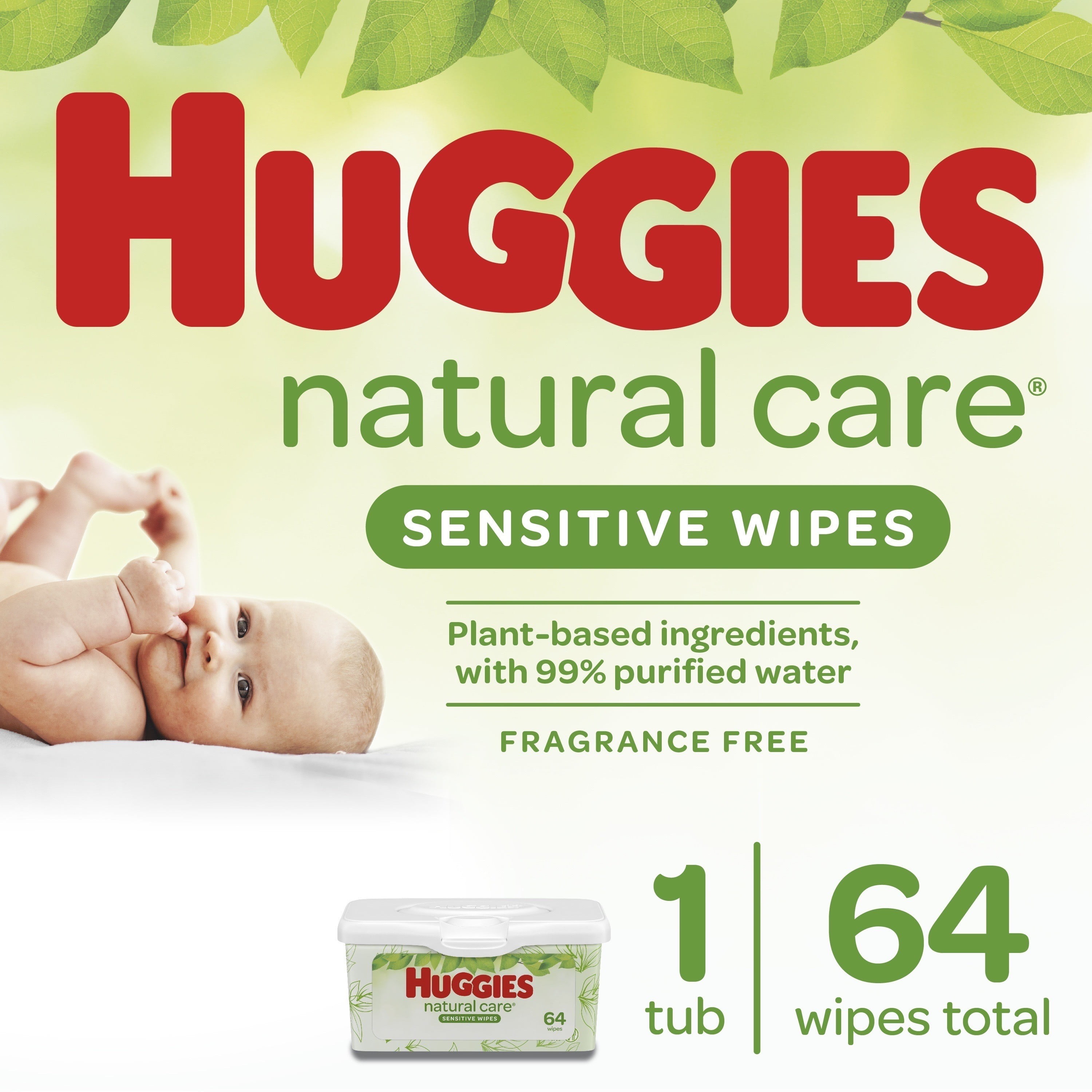 Huggies Natural Care Sensitive Baby Wipes, Unscented, 1 Nursery Tub (64