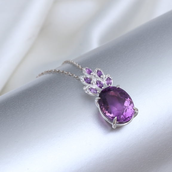 925 Sterling Silver Vintage Purple Amethyst Pendant - Oval Cut - Engagemant Gift - Amethyst Necklace - Birthday Gift Her- Love Gift