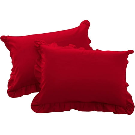 Egyptian Cotton Euro Sham 20X20 Size Pillow Covers Ruffle 600 Thread Count Sateen Ultra Soft Long Stable Cotton Comfortable Bed Pillow Cover (Set of 2, Blood Red)
