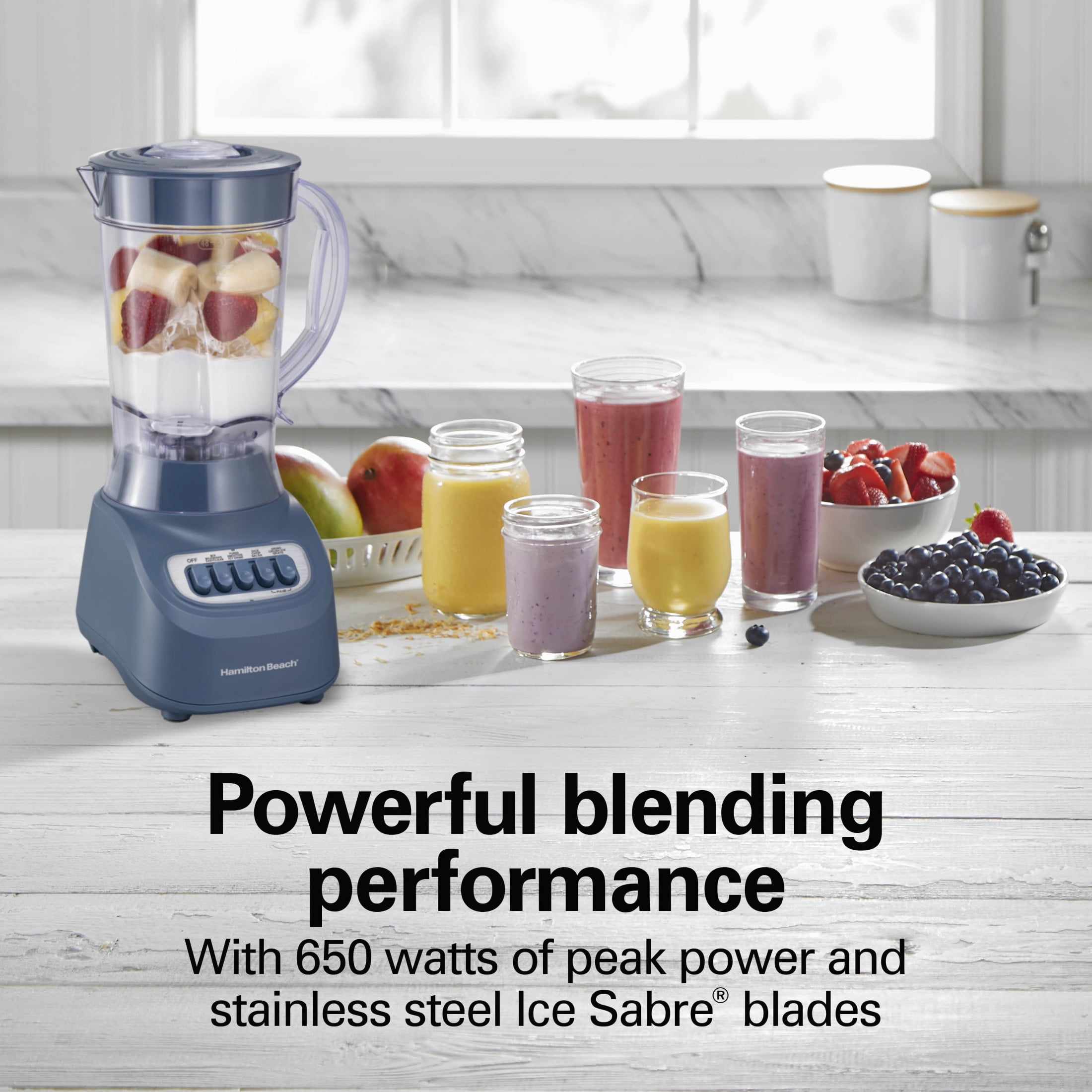 Hamilton Beach Smoothie Blender, 48 oz BPA-Free Jar 650 W 12-Function Countertop Blender for Kitchen, Steel Blue