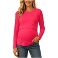 thumbnail image 2 of Neewe Women's Cotton Blend Solid Color Crew Neck Long Sleeve Maternity T-Shirt Top Pregnancy Shirt, 2 of 8