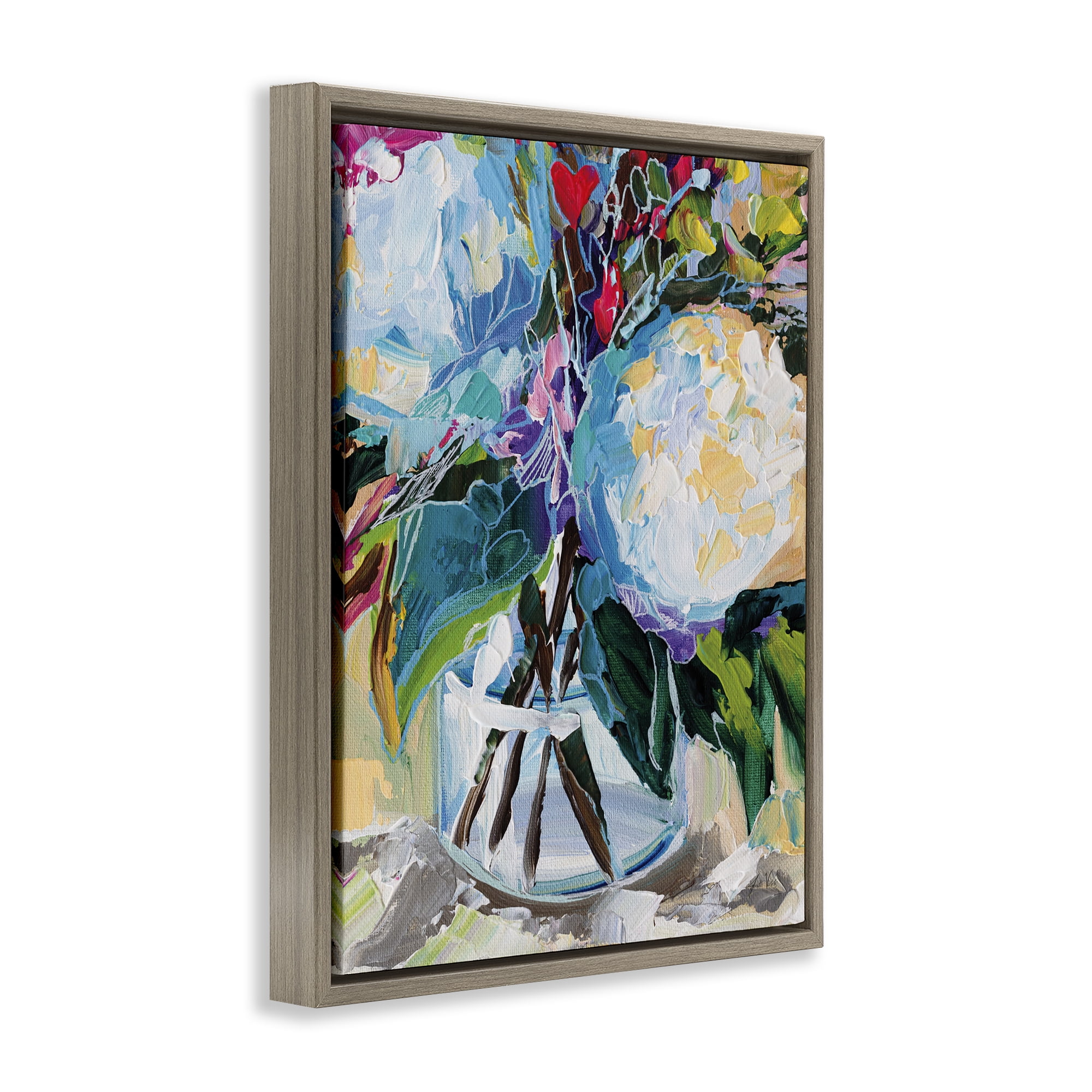 Stupell Industries Modern Lined Bouquet Plants & Flowers Painting Brown Floater Framed Canvas Art Print Wall Art, 17 x 21