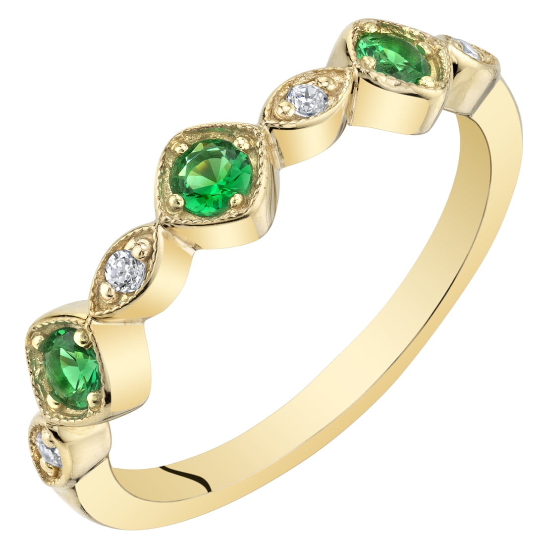Peora 0.25 Cts Simulated Emerald Stacking Ring in Yellow Color Sterling Silver, Marquise Band