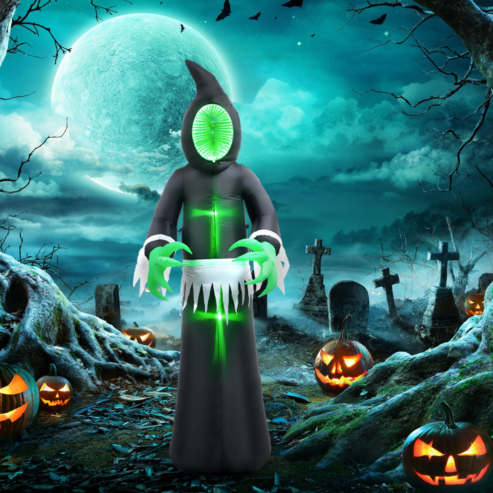 Alvantor Inflatable Halloween Decorations 8ft Blow Up Ghost Display with LED Light for Indoor Outdoor