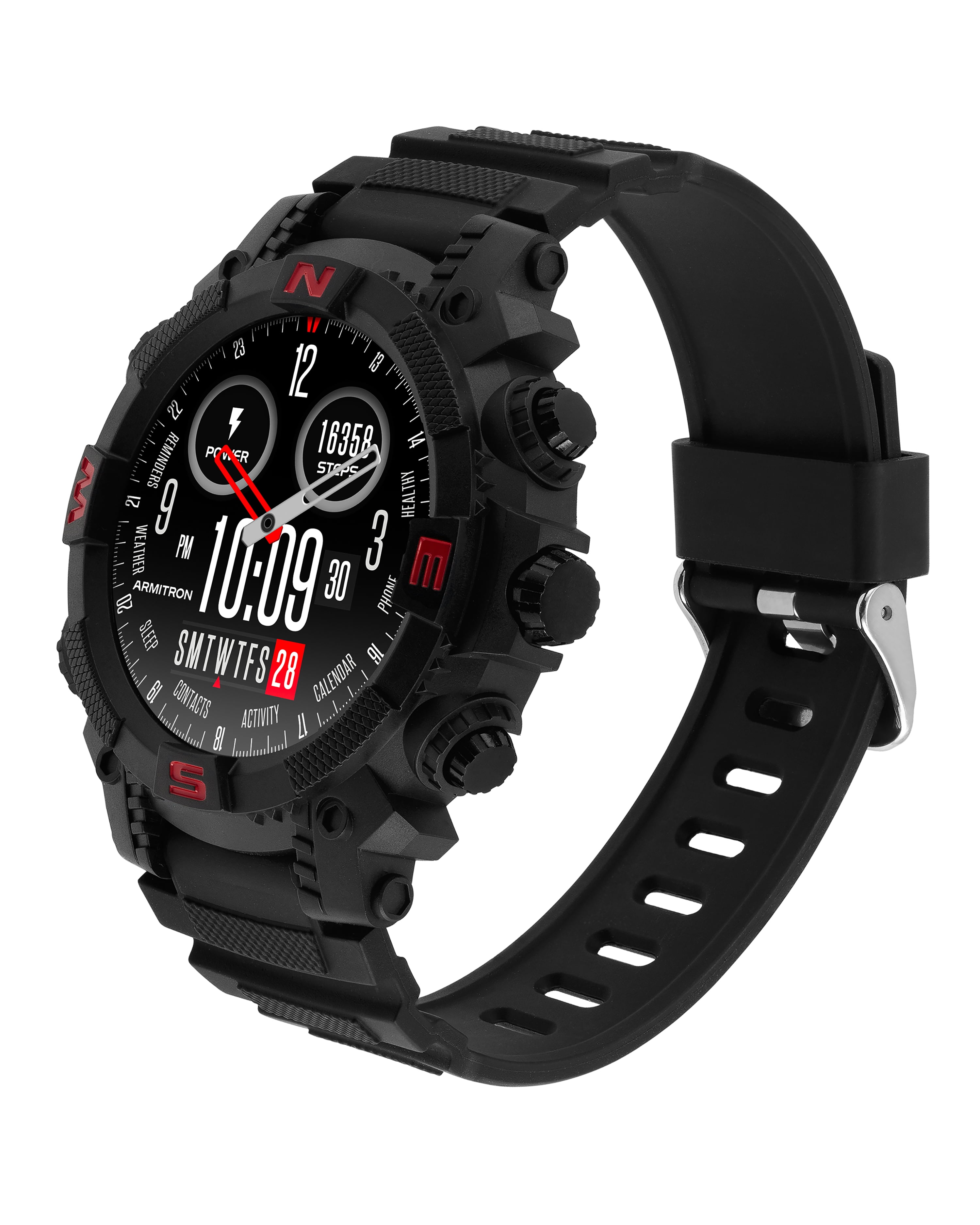 Armitron Sync Adult 53mm w/Voice Assistant & Backlight Smart Watch w/Charging Cable & Watch Band, Black