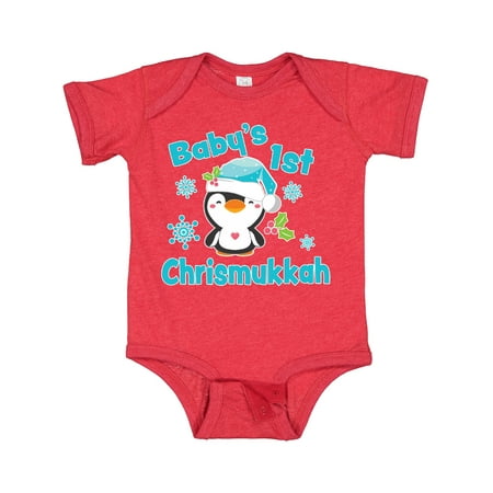 

Inktastic Baby s 1st Chrismukkah with Cute Baby Penguin and Snowflakes Gift Baby Boy or Baby Girl Bodysuit