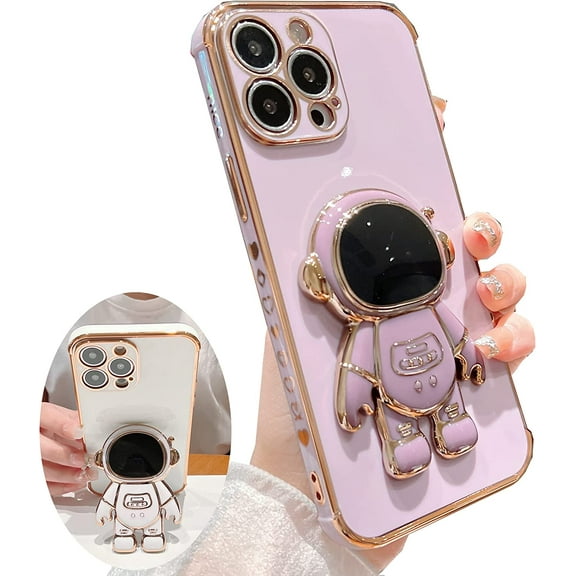 for iPhone 13 Pro Max Case ,Hidden Astronaut Stand Pasteable Kickstand, Upgrade Shockproof Corners ,Gold Trim Love Bracket Case for iPhone 13 Pro Max Cute for Women Cover (for iPhone13ProMax,purple)
