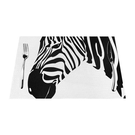 

ZNDUO Placemats 6 PCS Heat Resistant Stain Resistant Woven PVC Insulation Placemats Durable Washable Elegant Table Mats for Dining-Zebra Painting 18 x12