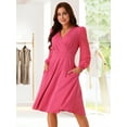 thumbnail image 2 of DARING DIVA Women's V Neck Wrap Swiss Dots Lantern Sleeve Midi Dresses XL Hot Pink, 2 of 5