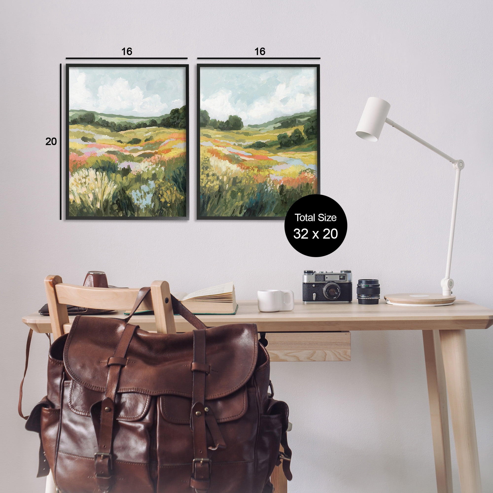 Stupell Industries Vast Meadow Painting Landscape Painting Black Framed Art Print Wall Art, 16 x 20, Set of 2