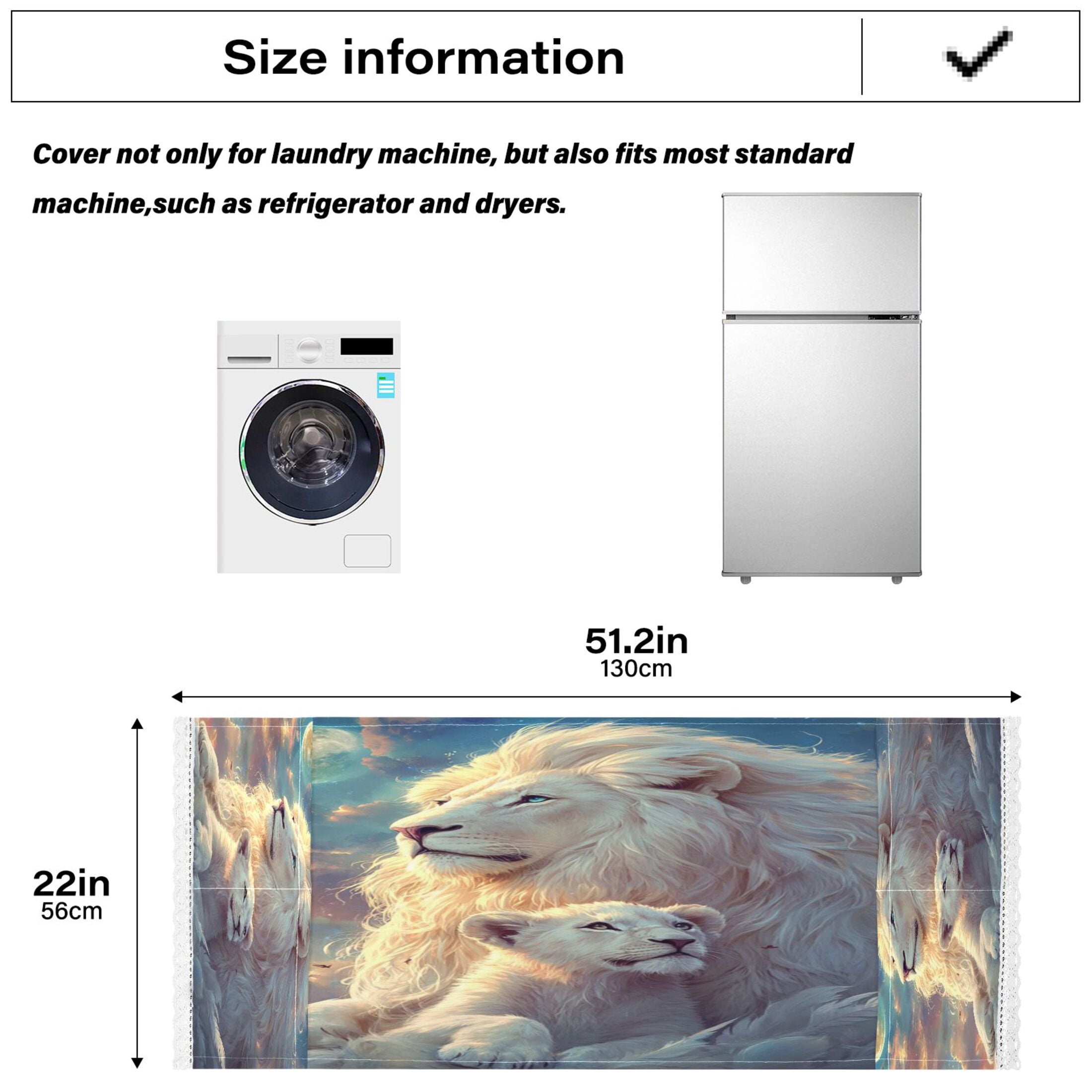 Washing Machine Cover 51.2x22in, Durable Polyester Dust Cover with Lace Trim and Side Pocket for Appliances White Maned Lions