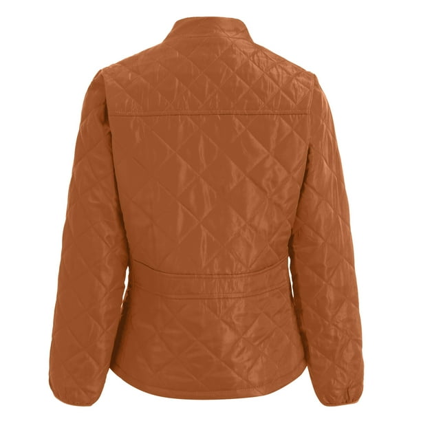 TOWED22 Womens Winter Quilted Jackets Cotton Coat New Long Sleeve Stand  Collar Quilted Casual Women's Warm Jacket (Orange, M)
