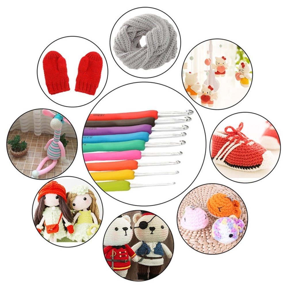 HEALEEP 72Pcs Crochet Sewing Needles for Yarn Pink Crochet Hooks Kit Ergonomic Handles Knitting Lovers