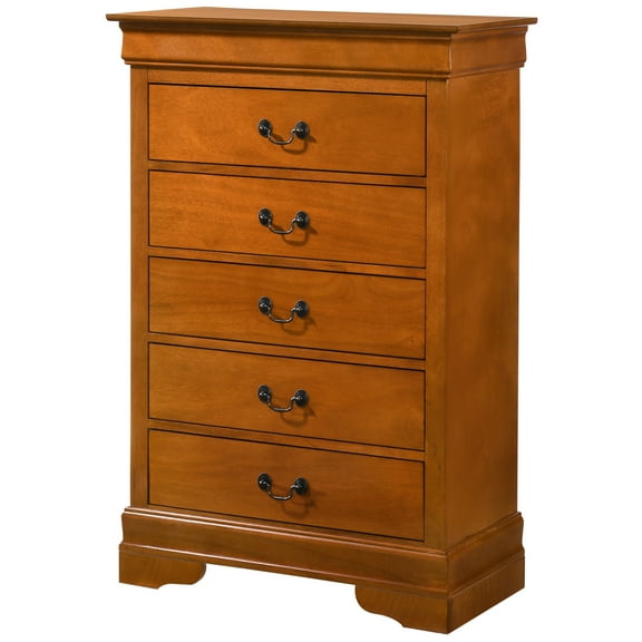5  Drawer Chest For Bedroom: Oak Colored, 31" Depth Bedroom With Metal Center Guides: 76lb