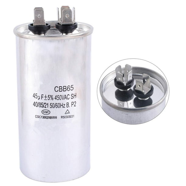 45 + 5 MFD uF CBB65 Round Aluminum Electrolyte Dual Capacitor Air ...