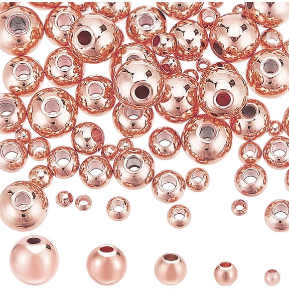 75Pcs 5 Styles Rose Gold Round Beads 2-6mm Brass Loose Beads Rondelle Loose Spacer Beads Small Ball Beads Bracelet Beads