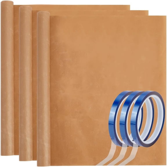 3Pcs 12x16 Sheet with 3 Rolls 10mmx27m Blue Plastic Heat Tape High Temp Transfer Resistant Thermal Tapes Non Stick Sheets for Heat Press Sublimation Reusable Craft Mat