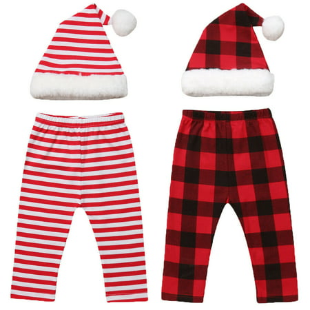 XMAS Newborn Baby Girls Boys Santa Hat+Pants Outfits Set Photo Props Costume