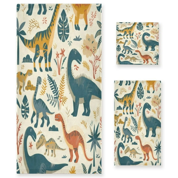 Three-Piece Towel Set Face Towel Towel Set Hand Towel Bath Towel Cotton Bath Towels Bath Towel Sets Hand Bath Towels Green Dinosaur