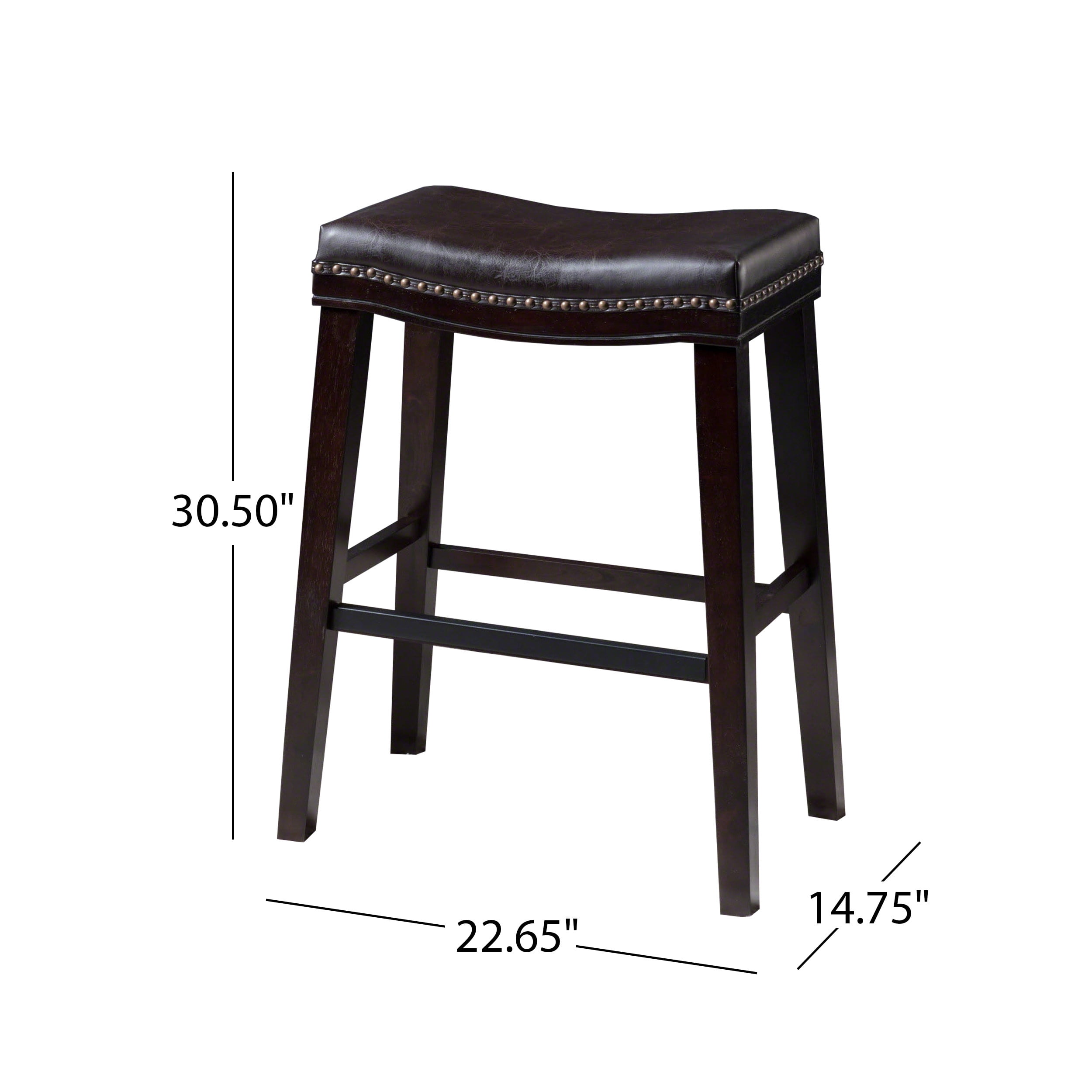 Noble House Darren Upholstered Saddle Barstool with Nailhead Trim, Set of 2, Brown and Cappuccino Brown