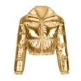 thumbnail image 6 of WCMZJ Women's Shiny Cropped Puffer Jacket Long Sleeve Solid Color Stand Neck Winter Down Coat Gold L, 6 of 8