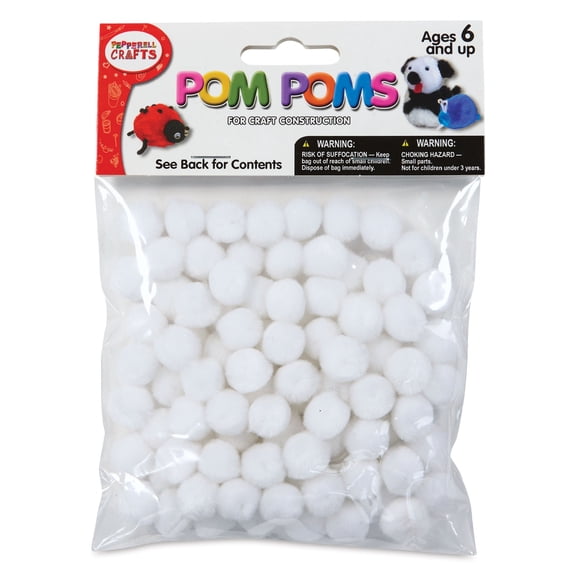 Pepperell Craft Pom Poms - Pkg of 100, 1/2", White