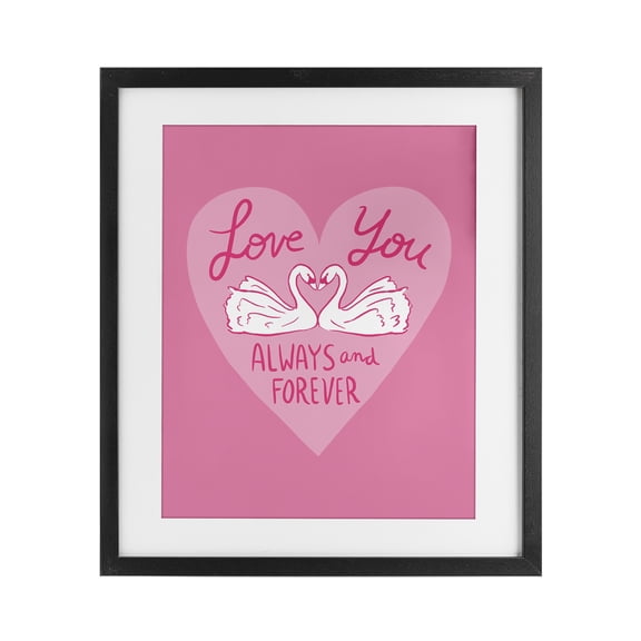Always & Forever Swans Black Framed Print Under Glass, design by Juliet Meeks
