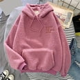 thumbnail image 6 of comerut Fall Winter Women Hoodie Drawstring Elastic Cuff Thick Fleece Patch Pocket Loose Long Sleeves Pullover Warm Letter Embroidery Top, 6 of 8