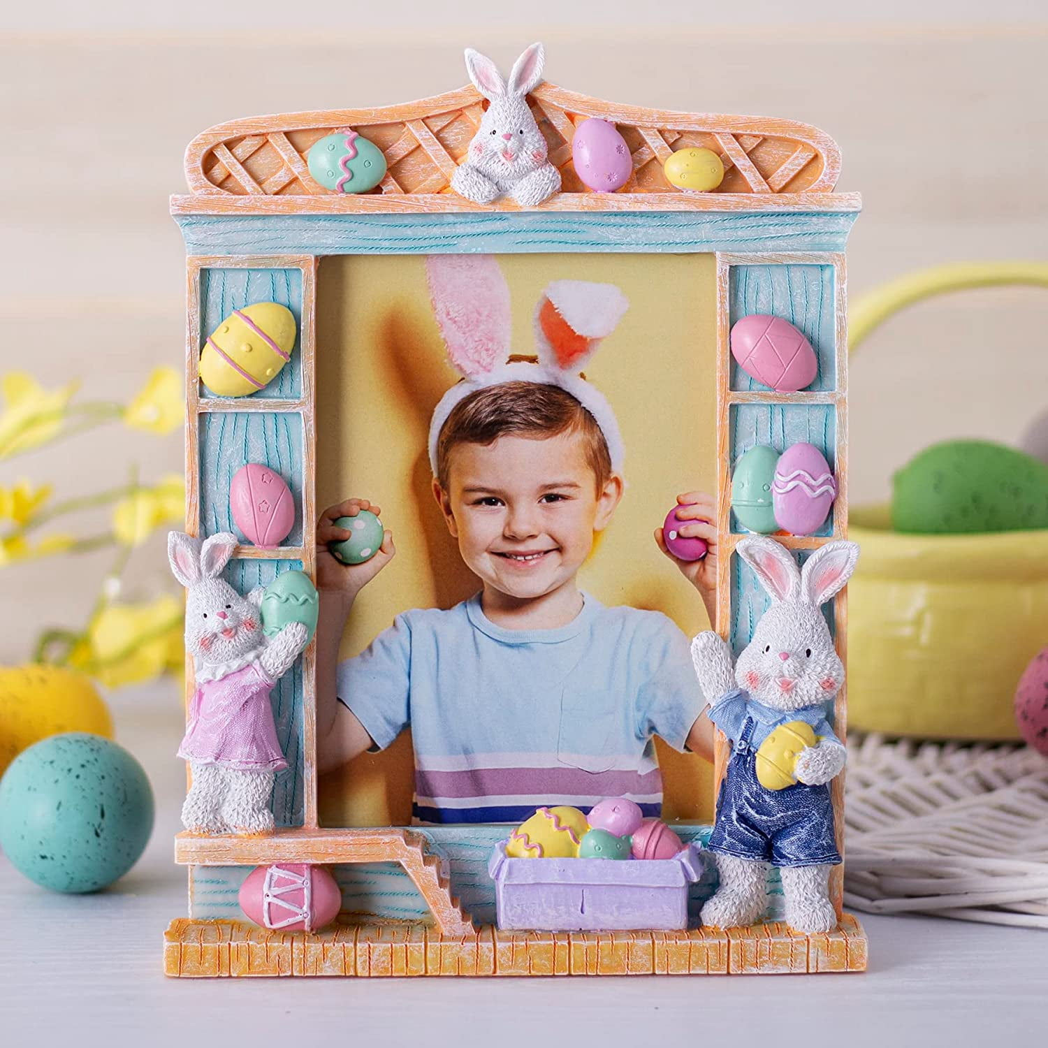Fine Photo Gifts 5x7 Easter Bunny & Eggs Resin Picture Frame