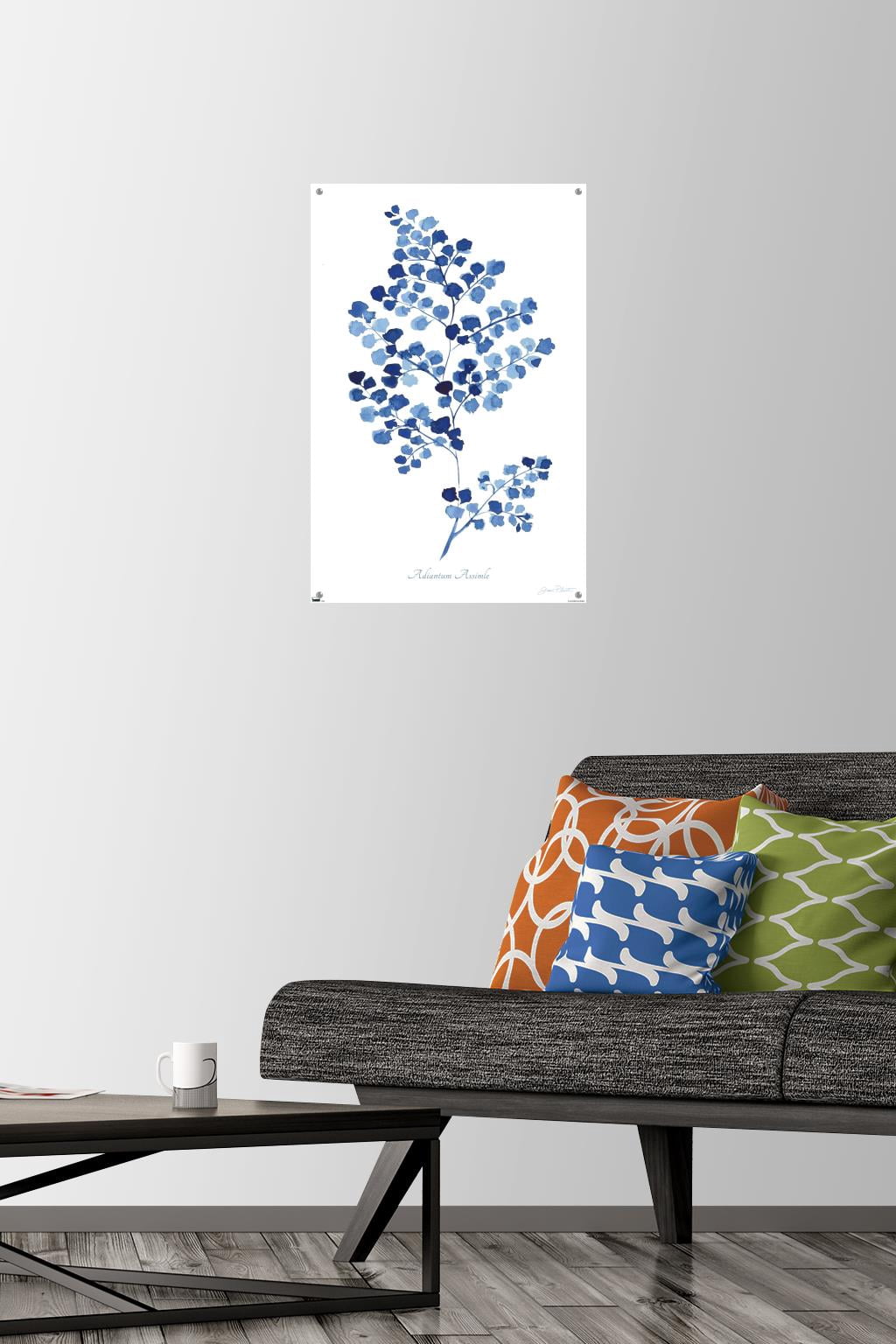 Jean Plout - Indigo Botanical Adiantum Assimle Wall Poster with Push Pins, 14.725" x 22.375"