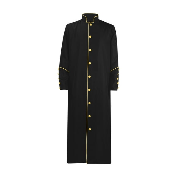 Wolfast Men's Long Sleeve Robe Button Up Side Split Kaftan Thobe with Pockets Long Gown Casual Shirt,Gold XL