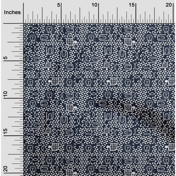 oneOone Viscose Chiffon Dark Navy Blue Fabric Geometric Tortoise & Face African Fabric For Sewing Printed Craft Fabric By The Yard 42 Inch Wide