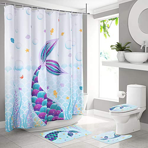 Wernnsai Rainbow Unicorn Bathroom Sets, Aviation Pin Up Girl Shower Curtain