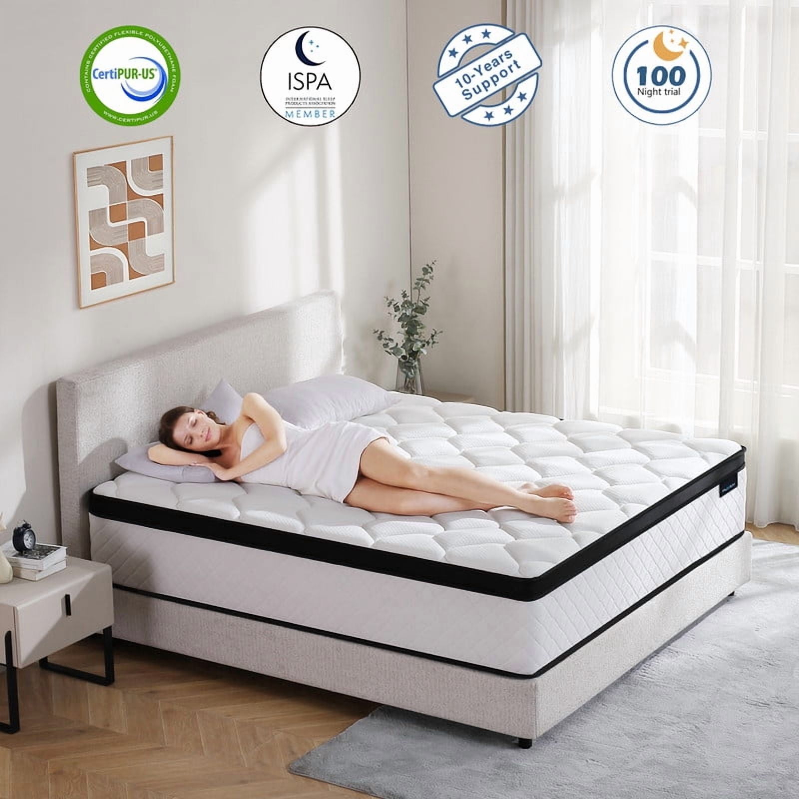 Fuxilai Twin Size Mattress, 10 Inch Hybrid Memory Foam Twin Mattress in a Box, Pressure Relief, Medium Firm, CertiPUR-US