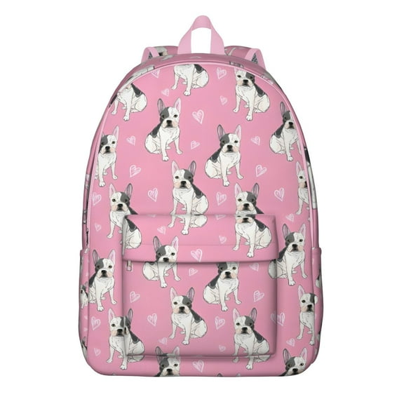 Pink French Bulldog Love Heart Backpack for School,Cute School Bag,Schoolbag with Adjustable Shoulder Straps & Padded Back,15.7"x11.8"x5.5"